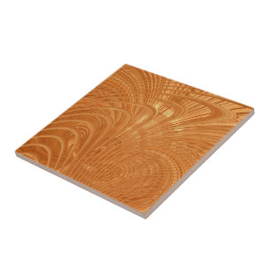 Abstract Golden Waves Ceramic Tile