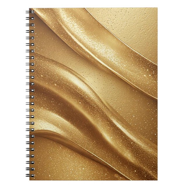 Abstract Golden Waves With Sparkling Glitter Notebook (Front)
