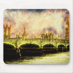 Abstract Golden Westminster Bridge in London Mouse Mat