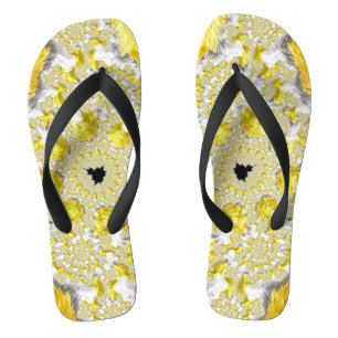 Abstract Golden Yellow Symmetrical Fractal Flip Flops