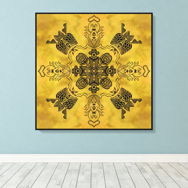 Abstract Goth Tribal Line Drawing Repeat Pattern Canvas Print (Insitu(Wood Floor))