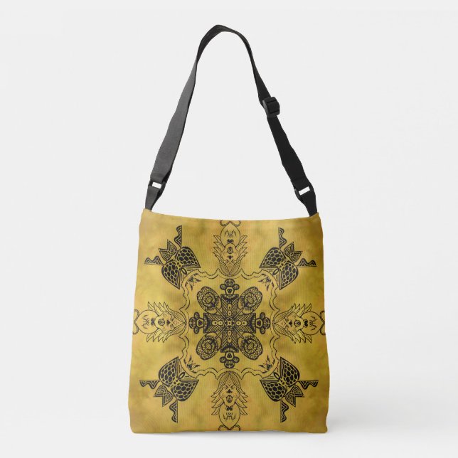 Abstract Goth Tribal Line Drawing Repeat Pattern Crossbody Bag (Back)