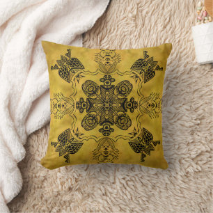 Abstract Goth Tribal Line Drawing Repeat Pattern Cushion