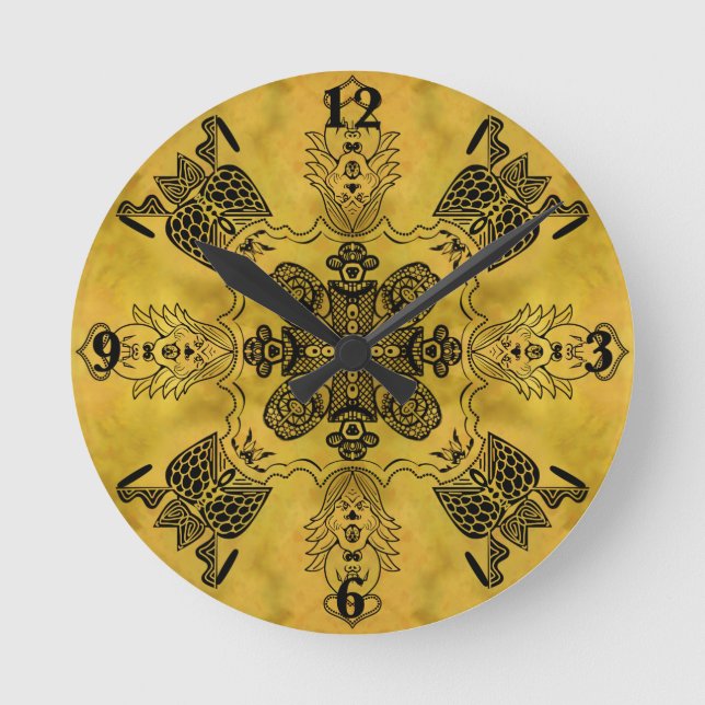Abstract Goth Tribal Line Drawing Repeat Pattern Round Clock (Front)