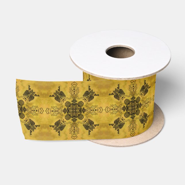 Abstract Goth Tribal Line Drawing Repeat Pattern Satin Ribbon (Spool)