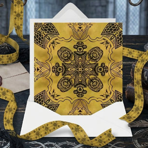 Abstract Goth Tribal Line Drawing Repeat Pattern Satin Ribbon