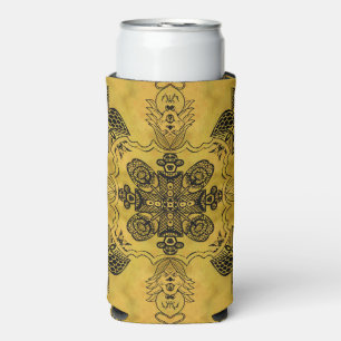 Abstract Goth Tribal Line Drawing Repeat Pattern Seltzer Can Cooler