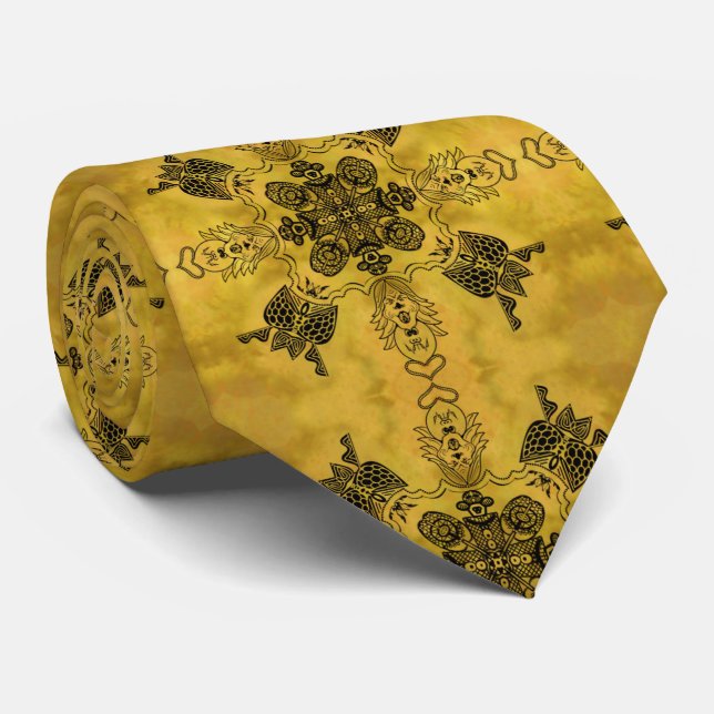 Abstract Goth Tribal Line Drawing Repeat Pattern Tie (Rolled)