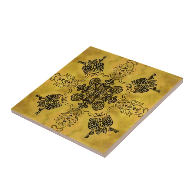 Abstract Goth Tribal Line Drawing Repeat Pattern Tile (Side)