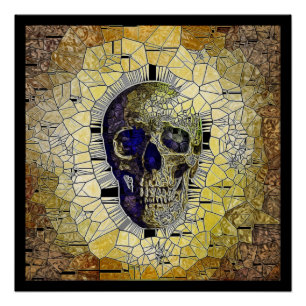 Abstract Gothic Stained Glass Skull Poster