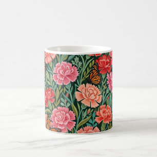 Abstract Gouache Carnations Butterflies Coffee Mug