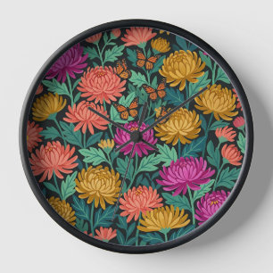 Abstract Gouache Chrysanthemum Garden Art Clocks