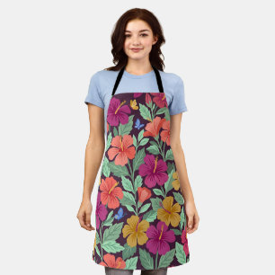 Abstract Gouache Hibiscus Butterflies Apron