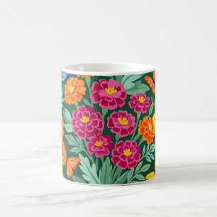 Abstract Gouache Marigolds Butterflies Mug