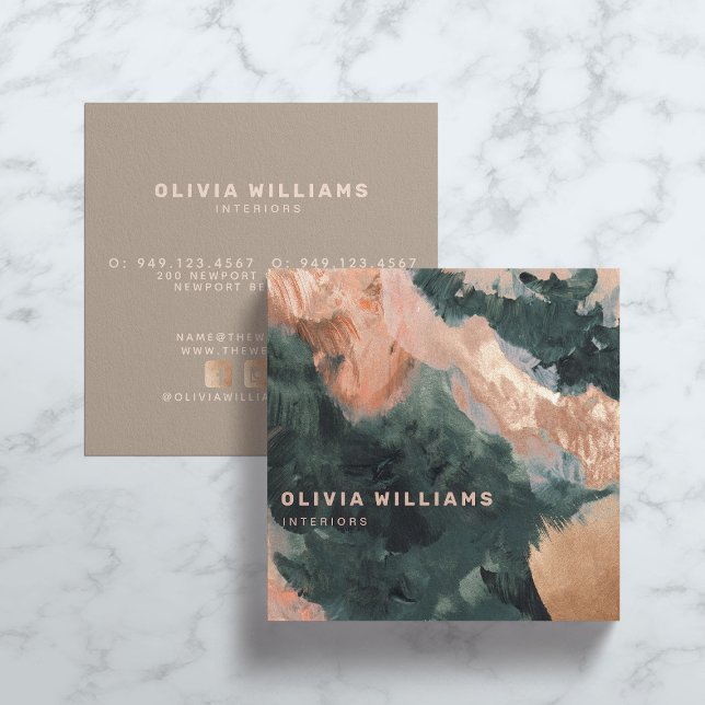 Abstract Gouache Painted Green Blush Social Media Square Business Card (Creator Uploaded)