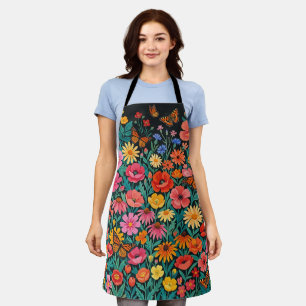 Abstract Gouache Wildflowers Butterflies Apron