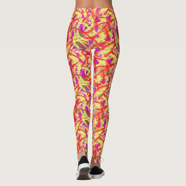 Abstract Graffiti Bright Brush Painting Leggings (Back)