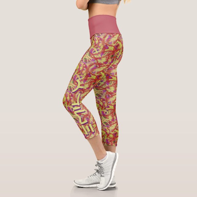Abstract Graffiti pattern Brush Paint personalised Capri Leggings (Left)