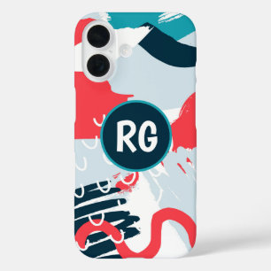 Abstract Graffiti Pattern Personalised Monogram iPhone 16 Case