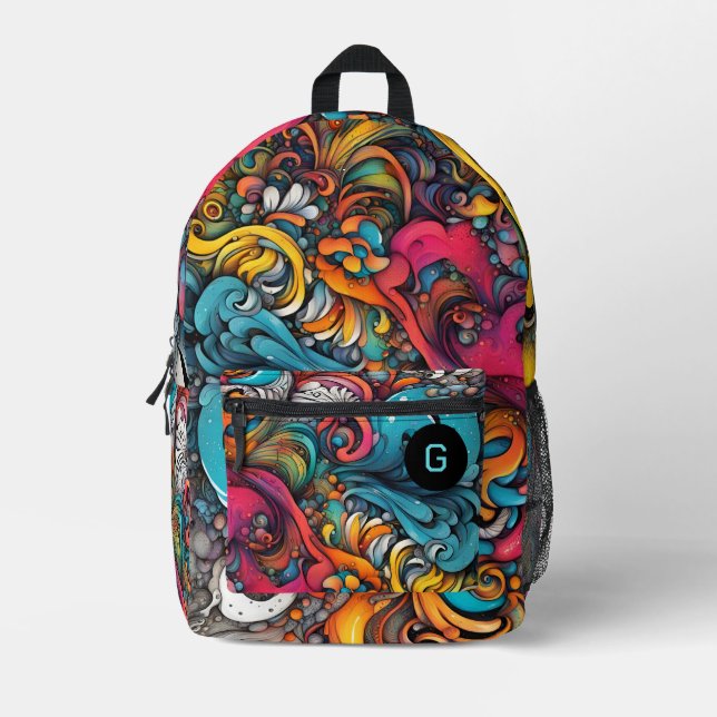 Abstract Graffiti Pattern Splash Art Customised Printed Backpack (Front)
