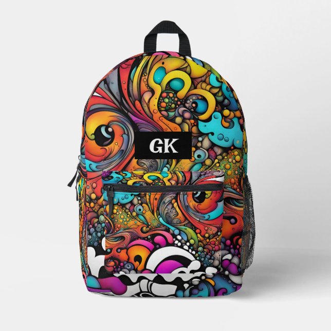 Abstract Graffiti Pattern Splash Art Personalised Printed Backpack (Front)