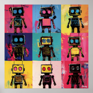 Abstract Graffiti Robot Art grid Bold Colours  Poster