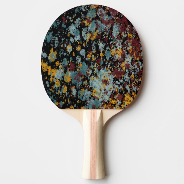 Abstract Graffiti Splatter Painting Art On Black Ping Pong Paddle (Front)