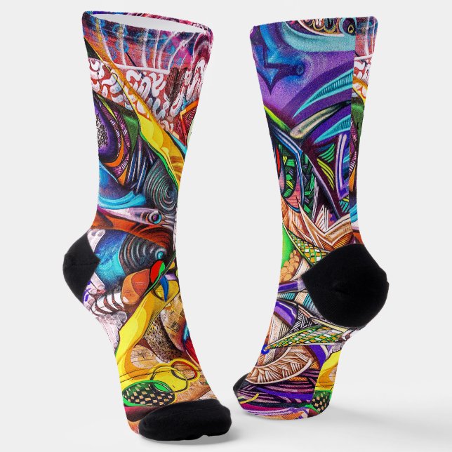 Abstract Graffiti Street Art Colourful Fun Socks  (Angled)