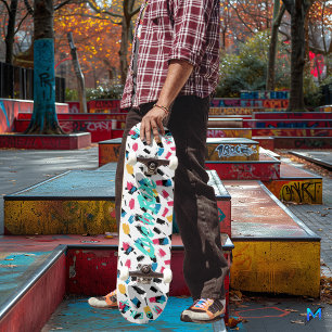 Abstract Graffiti with Teal 'Live to Ride' Motto Skateboard