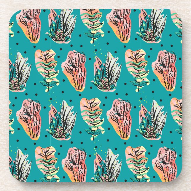Abstract Graphic Cactus Succulent Pattern Coaster (Front)