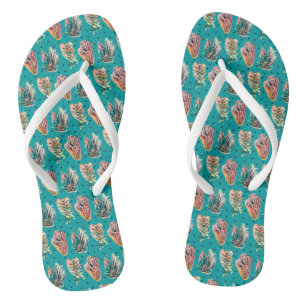 Abstract Graphic Cactus Succulent Pattern Flip Flops