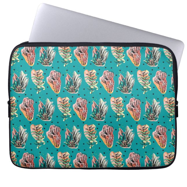 Abstract Graphic Cactus Succulent Pattern Laptop Sleeve (Front)