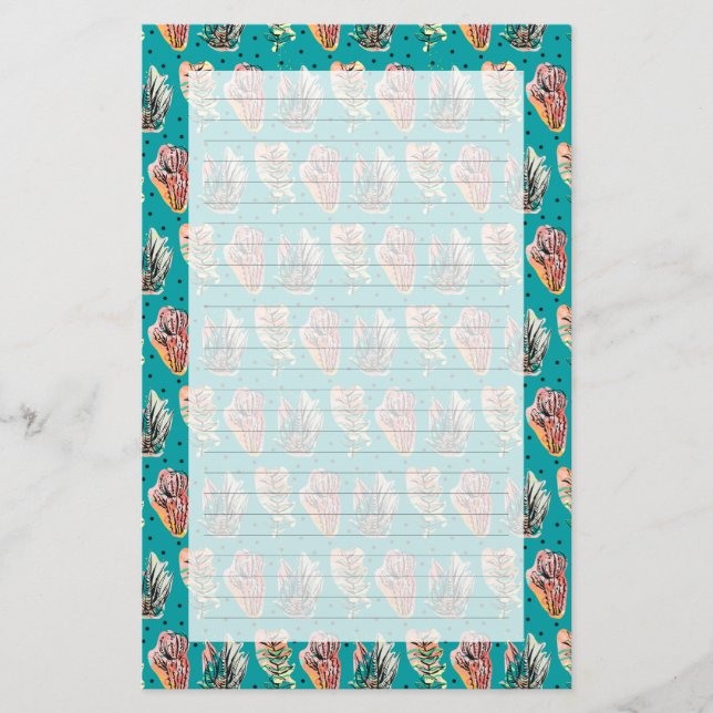 Abstract Graphic Cactus Succulent Pattern Stationery (Front)