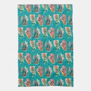 Abstract Graphic Cactus Succulent Pattern Tea Towel