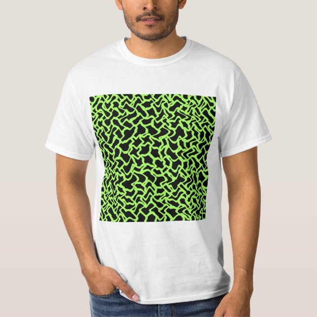 Abstract Graphic Pattern Black and Lime Green. T-Shirt (Front)