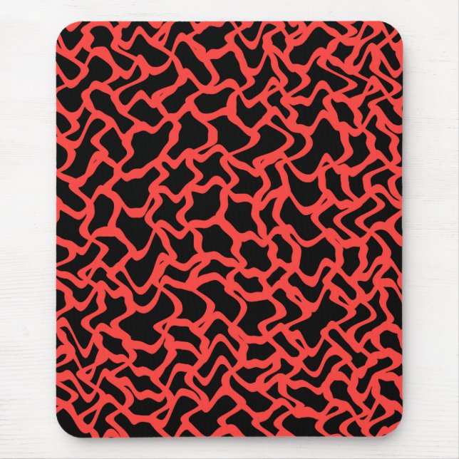 Abstract Graphic Pattern Bright Red and Black. Mouse Mat (Front)