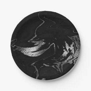 Abstract Gray Black Silver Marble Party Vip Paper Plate
