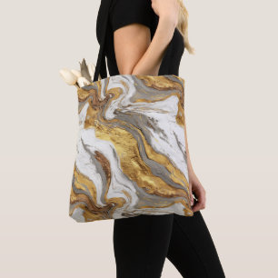 Abstract Gray Marble Texture with Flowing Gold Tote Bag