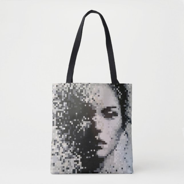 Abstract grayscale pixel portrait with soft edges tote bag (Front)