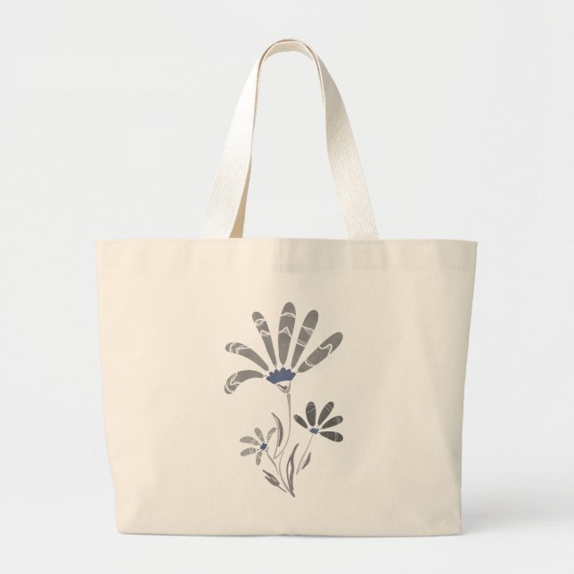 Abstract Grayscale Psychedelic Flowers Large Tote Bag (Front)