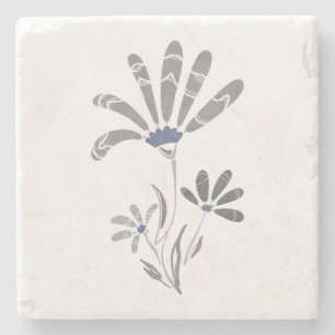 Abstract Grayscale Psychedelic Flowers Stone Coaster