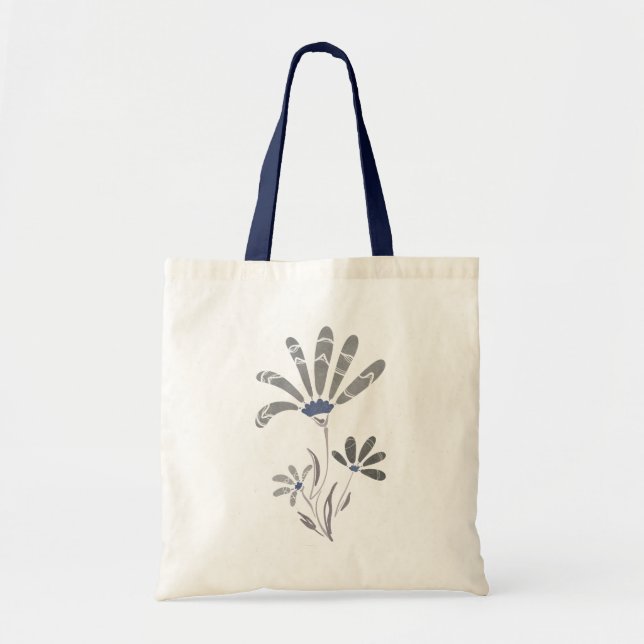 Abstract Grayscale Psychedelic Flowers Tote Bag (Front)