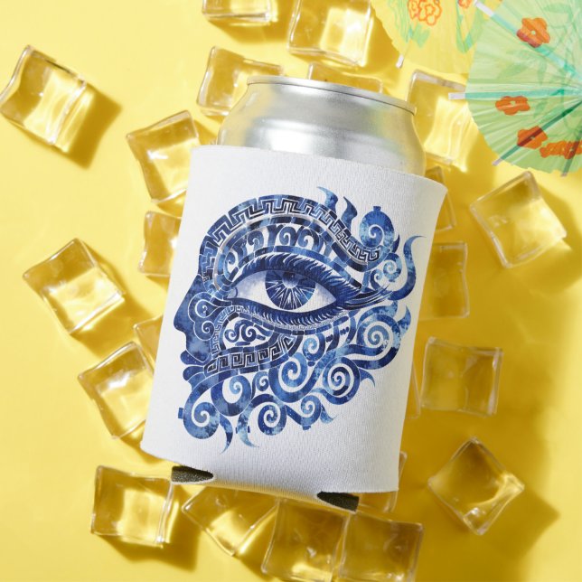 Abstract Greek Evil Eye With Greek Key Can Cooler (In Situ Summer)