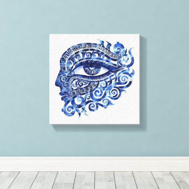 Abstract Greek Evil Eye With Greek Key Canvas Print (Insitu(Wood Floor))