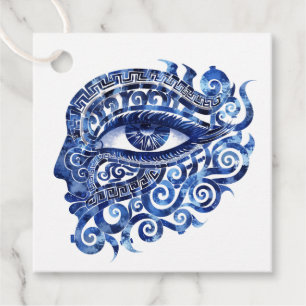 Abstract Greek Evil Eye With Greek Key Favour Tags