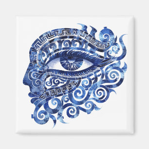 Abstract Greek Evil Eye With Greek Key Magnet