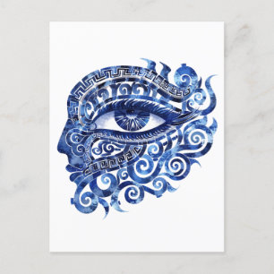 Abstract Greek Evil Eye With Greek Key Postcard