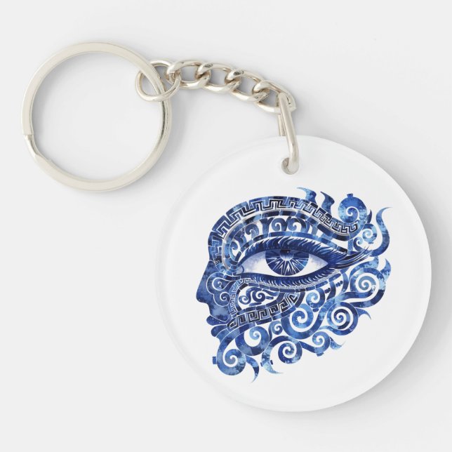 Abstract Greek Evil Eye With Greek Key Ring (Front)