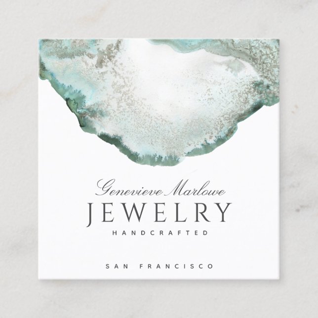 Abstract Green Agate Jewellery Designer Square Business Card (Front)