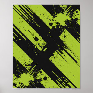 Abstract Green and Black Paint Splatter Poster